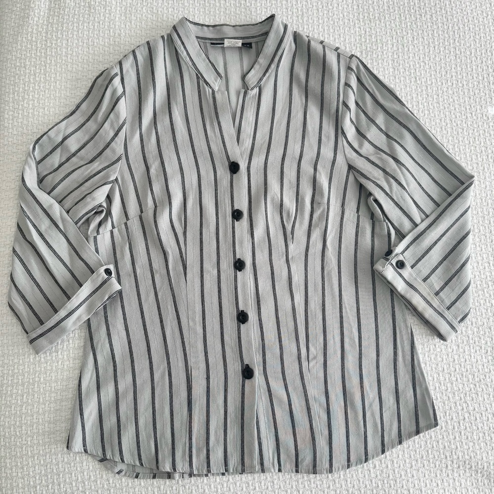 Vintage 90s Gloria Lance gray striped blouse women’s medium, 90s stripe top